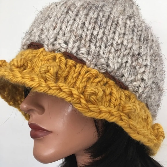 Hand Knits 2 Love Brim Hat Beanie Cap Bubbles Fringe Designer Semi Chunky Cozy main image 5